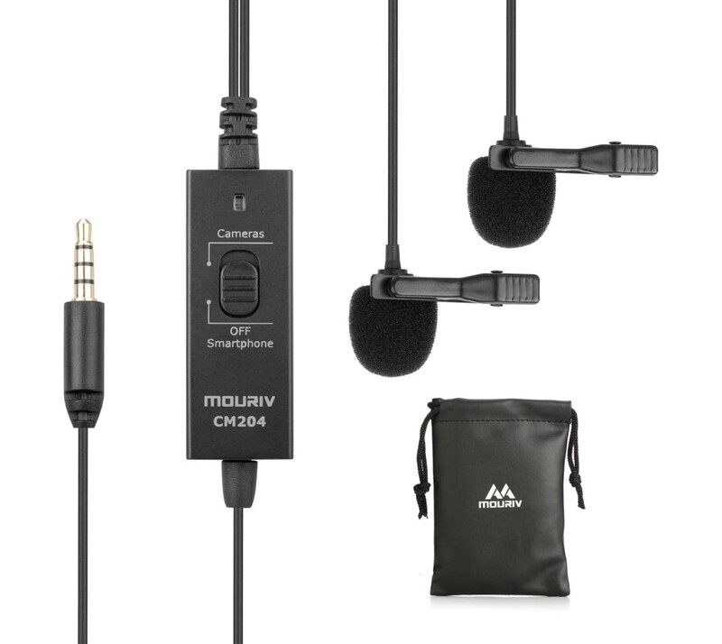 236 inches Dual Lavalier Microphones, Mouriv CM204 Hands Free Clip-on Lapel Mic