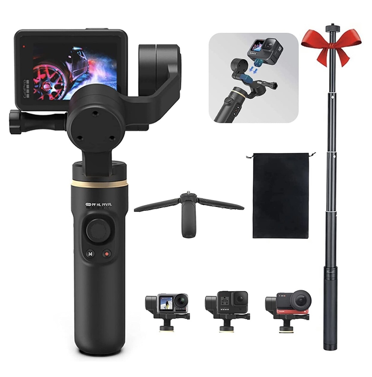 INKEE Action Camera Gimbal Stabilizer kit Compatible with GoPro Hero10/9/8/7, OSMO Action, Insta360 ONE R