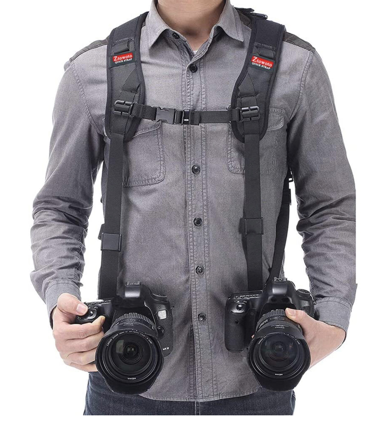 Camera Shoulder Double Strap Harness Quick Release Adjustable Dual Camera Tether Strap