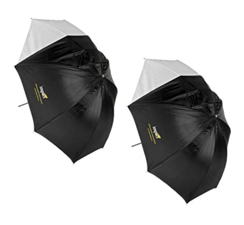 (2 Pack) Impact Convertible Umbrella 30 inches - White Satin with Removable Black Backing