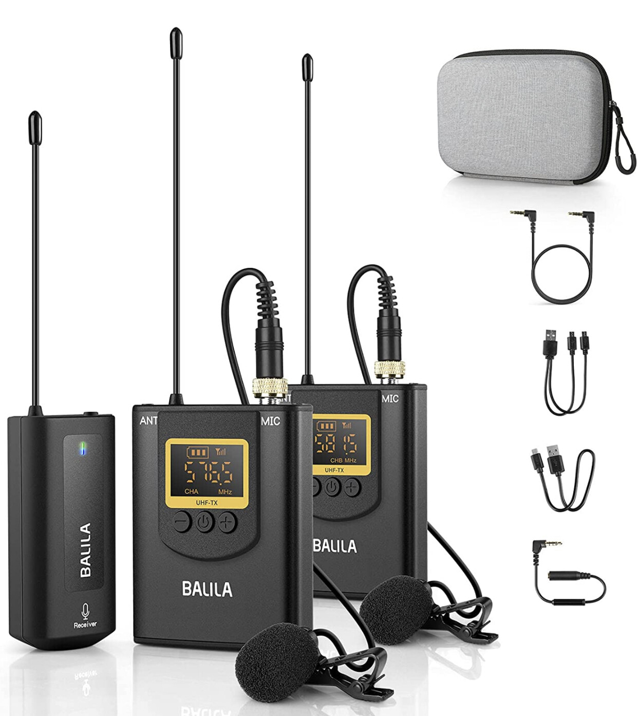 Wireless Lavalier Microphone System BALILA UHF Dual Lavalier Mic Lapel Microphone