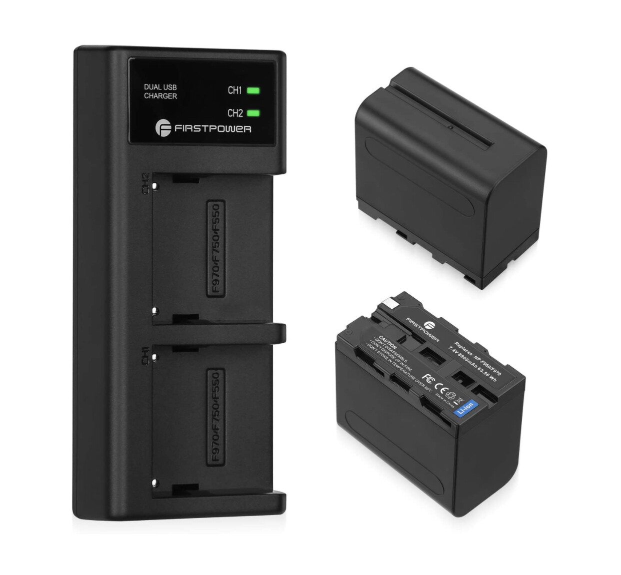 2 Pack NP-F970 Batteries and USB Dual Charger