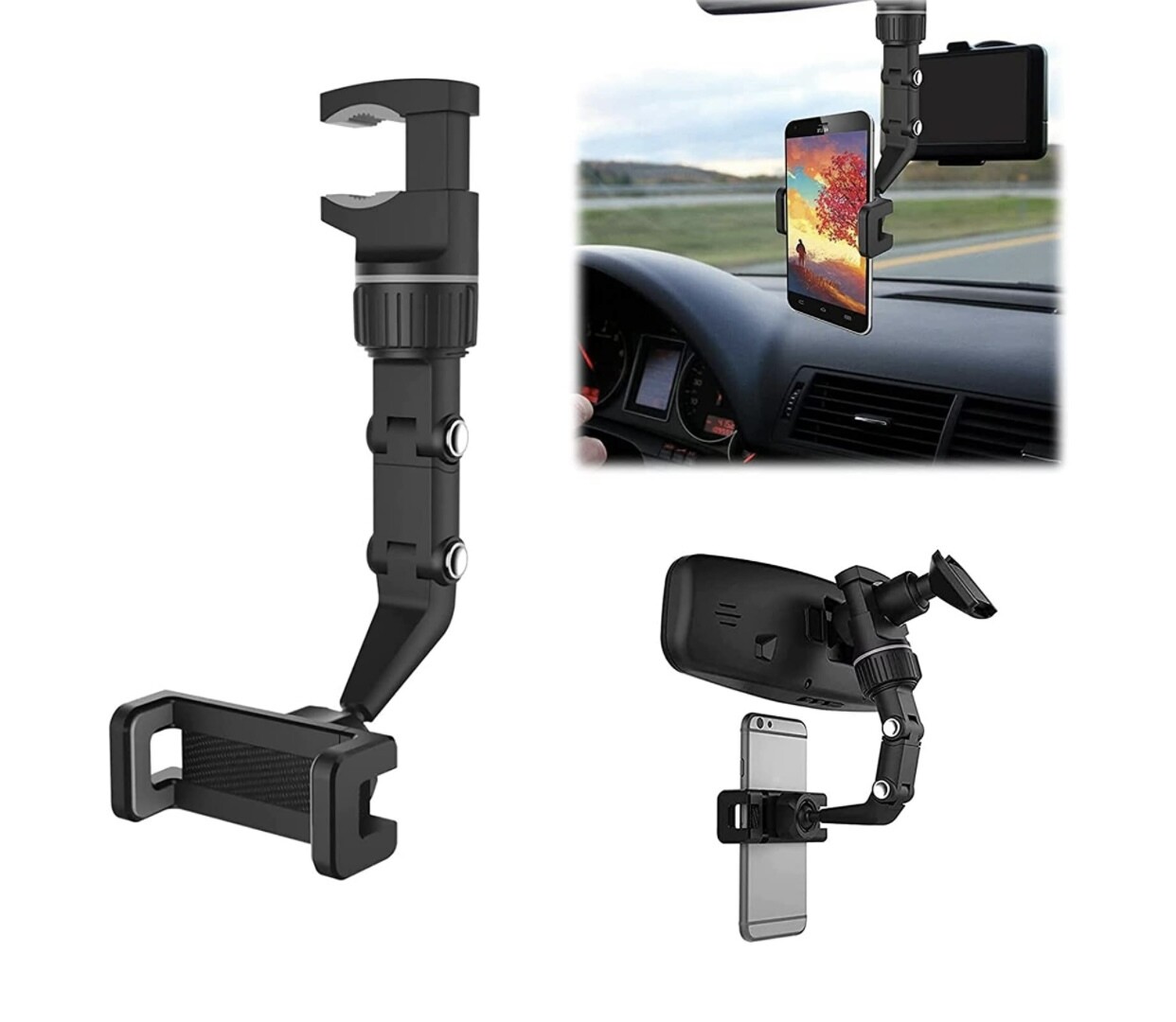 360° Multifunctional Rearview Mirror Phone Holder