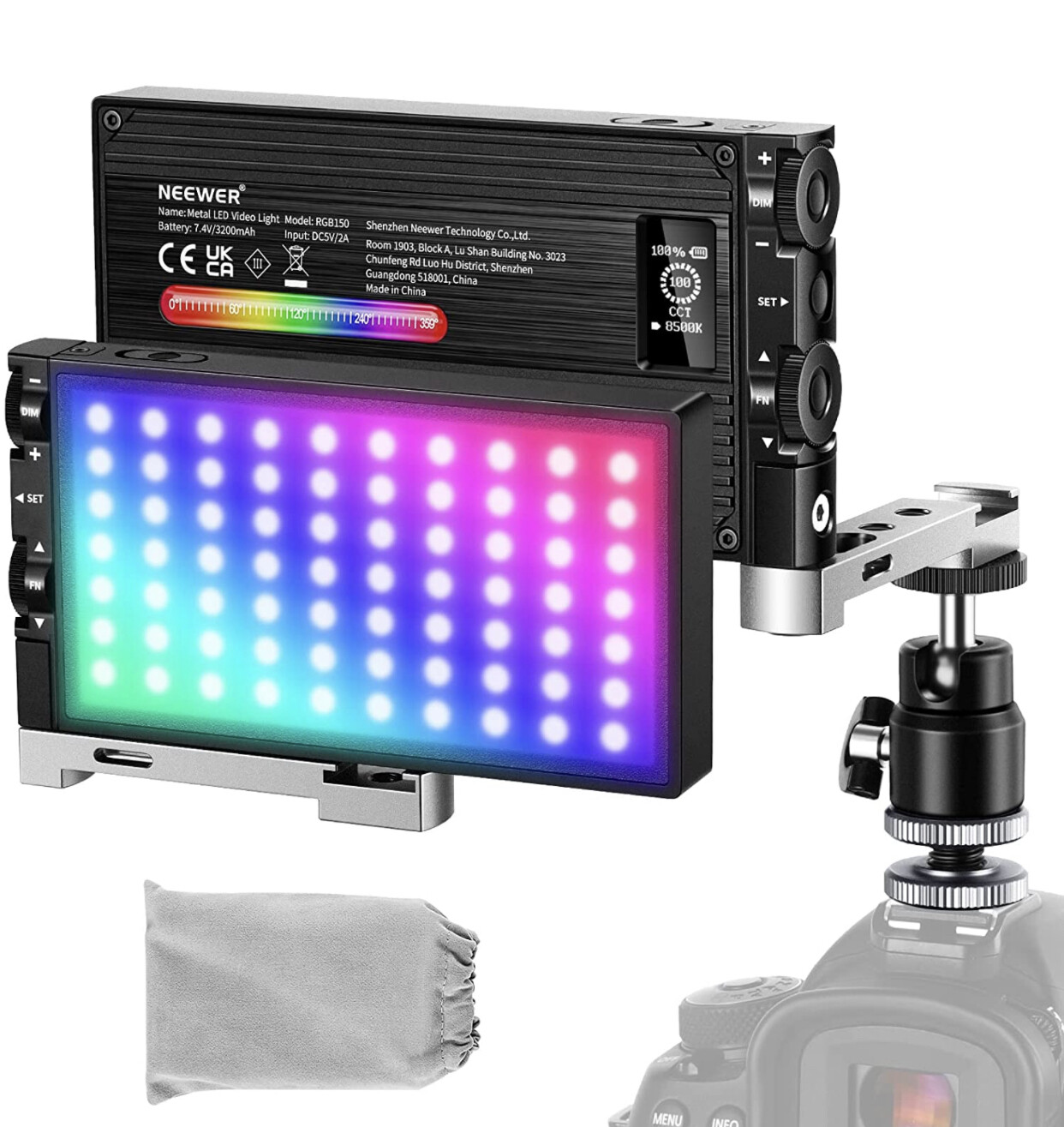 Neewer RGB LED Camera Video Light, 12W RGB150 Full Color/Dimmable 2500k~8500K/CRI97+/12 Light Effects