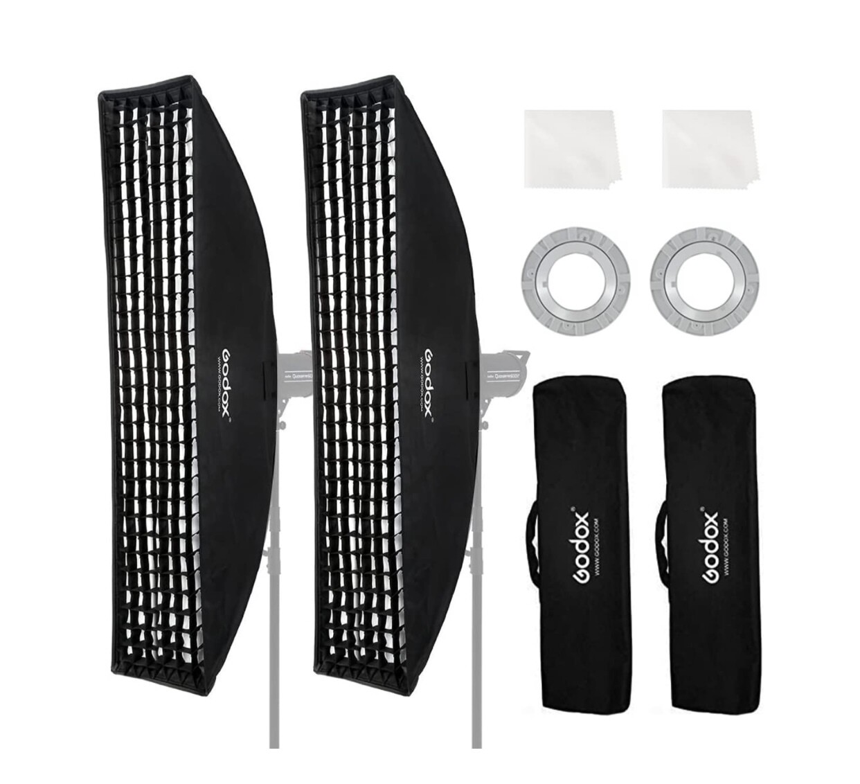 Godox 2 Pack, 30x120cm Strip Honeycomb Grid Softbox Portable Strip Box Softbox with Bowens Mount