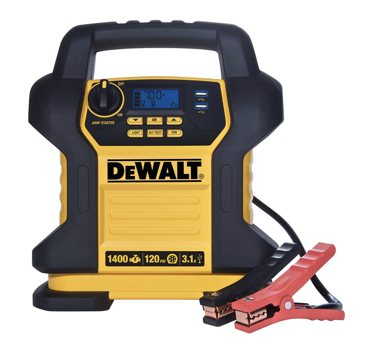 DEWALT Digital Portable Power Station Jump Starter: 1400 Peak/700 Instant Amps, 120 PSI Digital Air Compressor