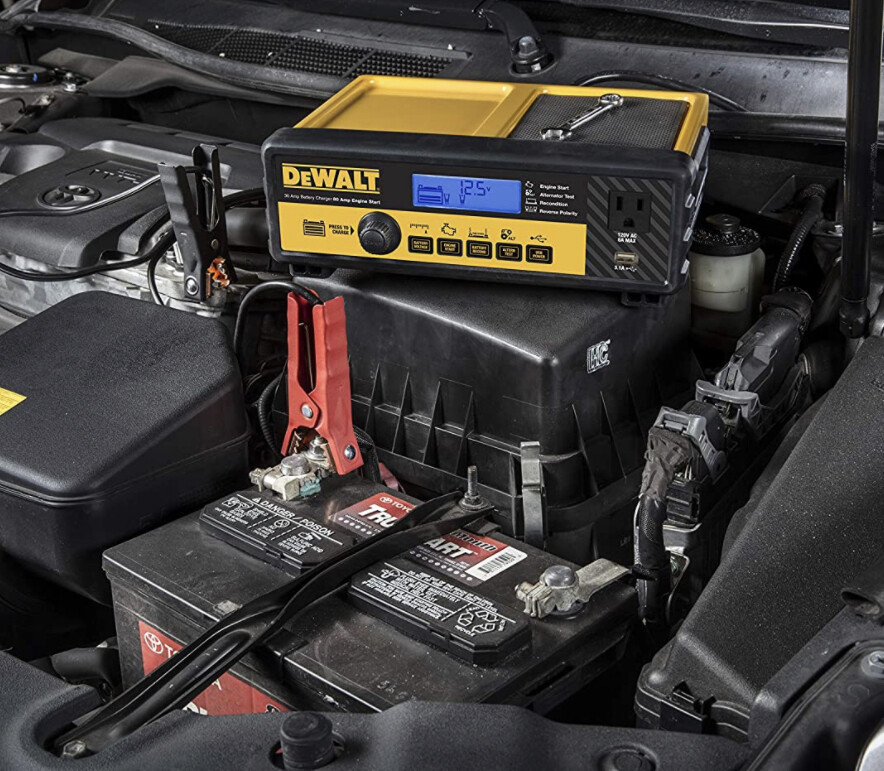 DEWALT 30 Amp Bench Battery Charger: 80 Amp Engine Start, 2 Amp Maintainer, 120V AC Outlet