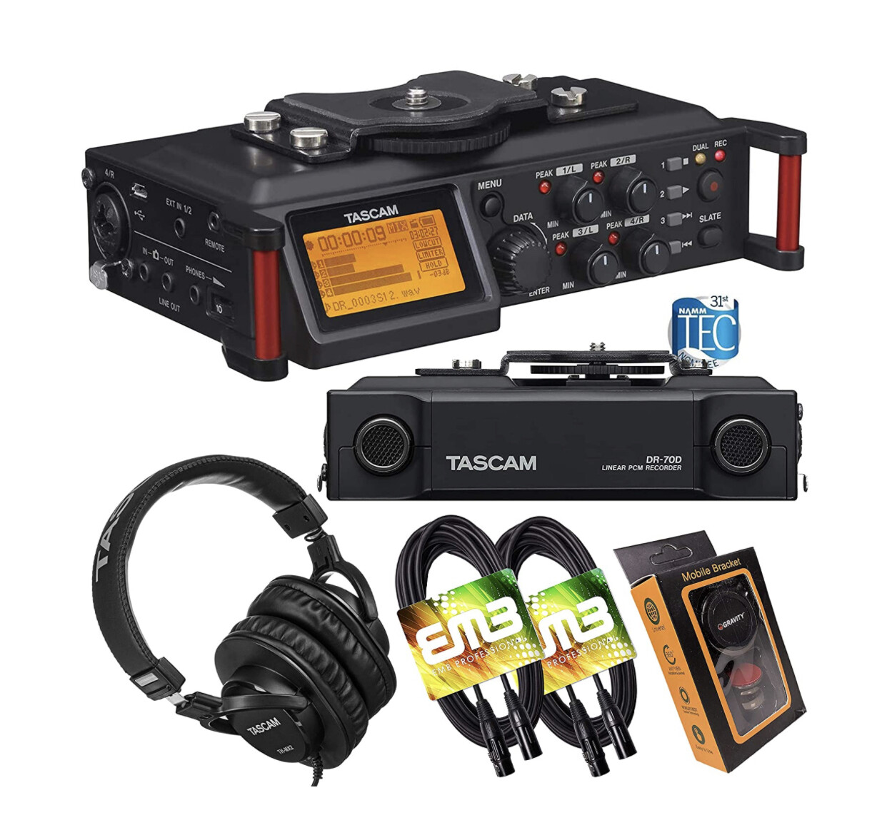 Tascam DR-70D 4-Track Portable Audio Recorder for DSLR Camera KIT