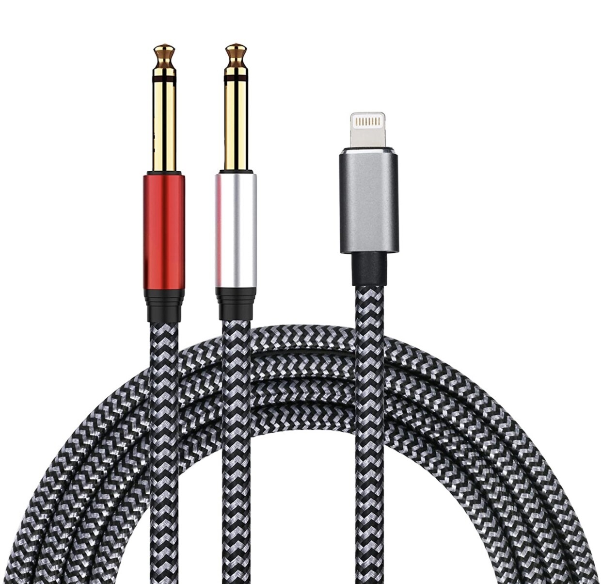 Lightning to Dual 6.35mm 1/4&quot; TS Mono Stereo Y-Cable Splitter Lightning to Dual 1/4 inch Audio Cable 10 feet