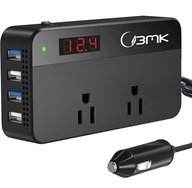 BMK 200W Car Power Inverter DC 12V to 110V AC Car Inverter 4 USB Ports Charger Adapter