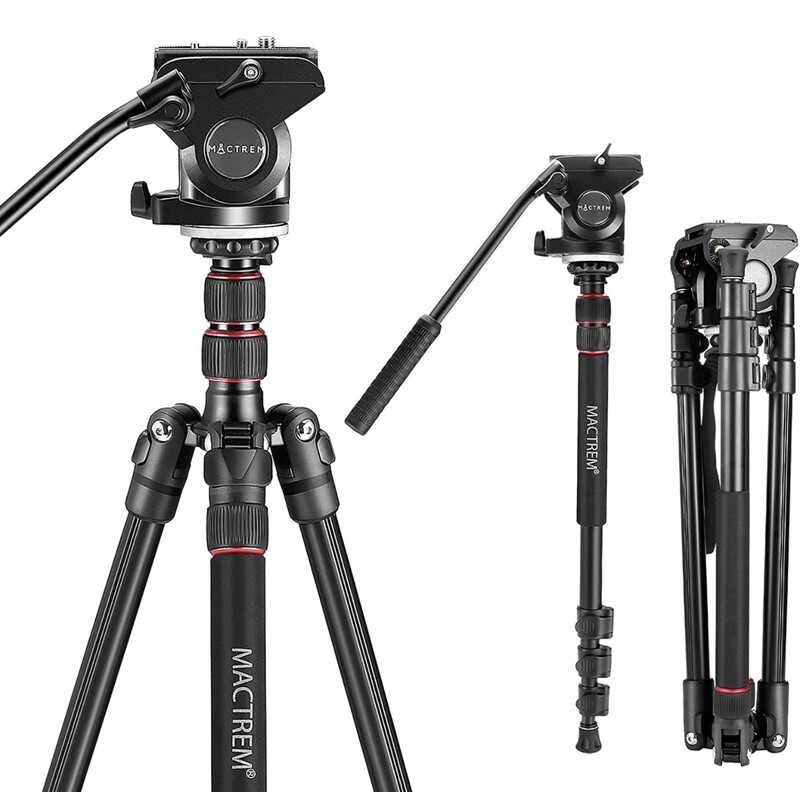 MACTREM Aluminum Alloy Camera Tripod Monopod 80 inch with 1/4 and 3/8 inch Screws Fluid Drag Pan Head