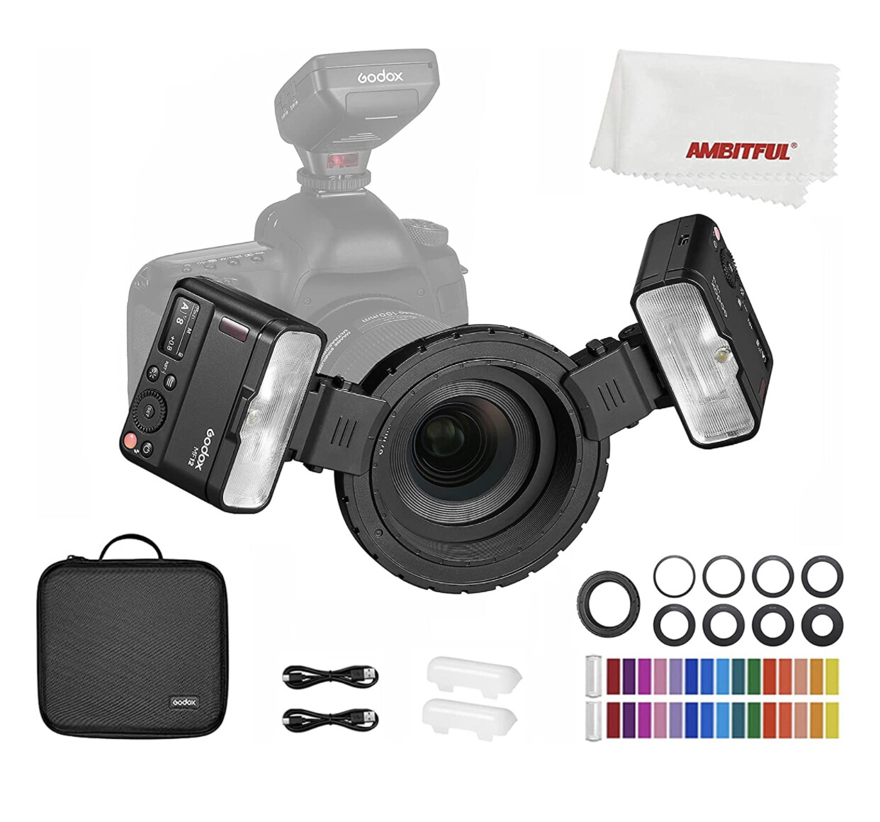 Godox MF12 MF12-K2 12W Macro Flash,2.4G Wireless Control,TTL/M Mode,Built-in 3.7V/6.29W Lithium Battery As an Off-Camera TTL Flash