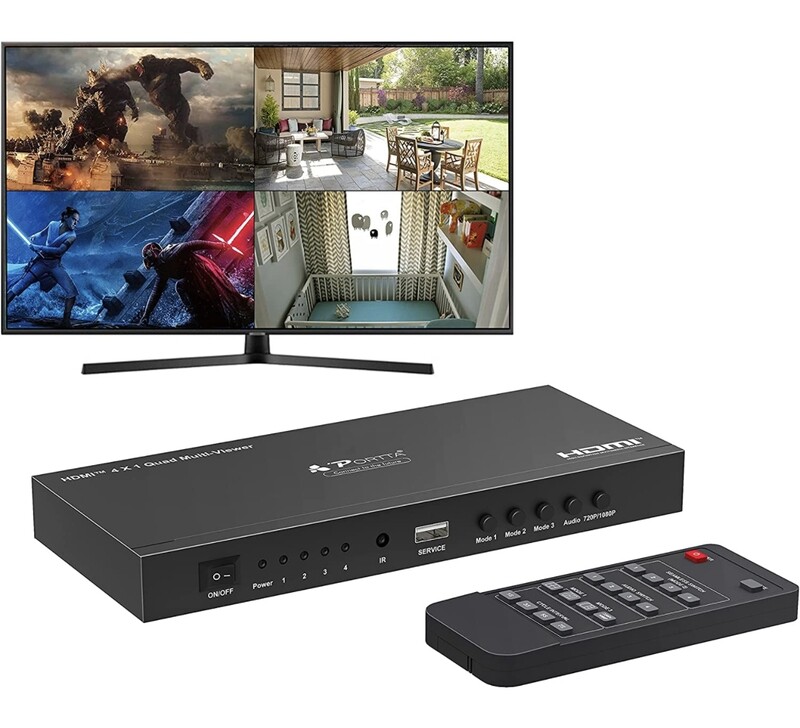 HDMI Multiviewer Switch 4x1, PORTTA HDMI Quad Multi-Viewer Seamless Switcher 4 in 1 Out with Loop