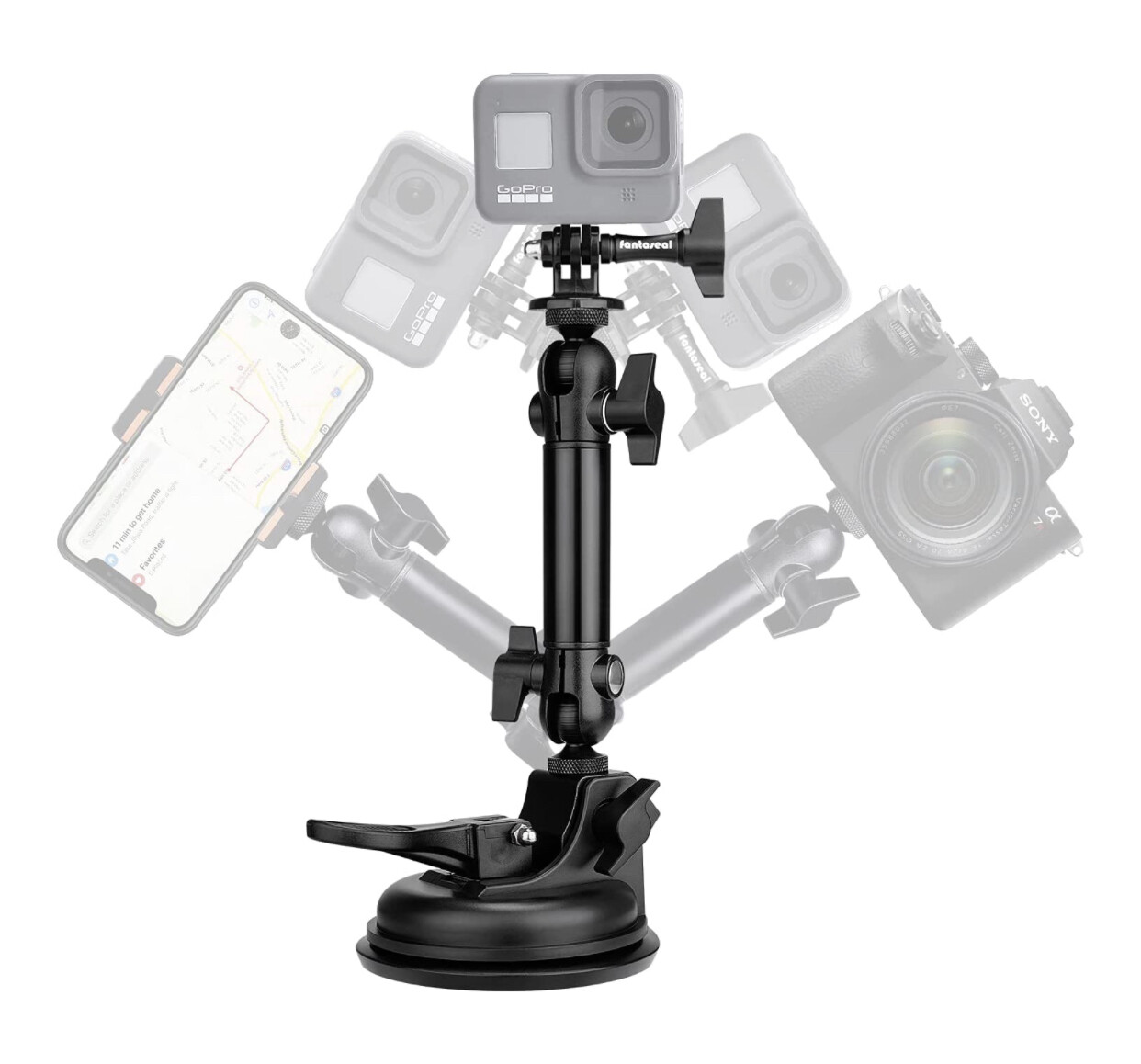 Super Ø90mm Adjustable Dual-Ball Head Action Camera Camcorder Phone Dashcam Suction Cup