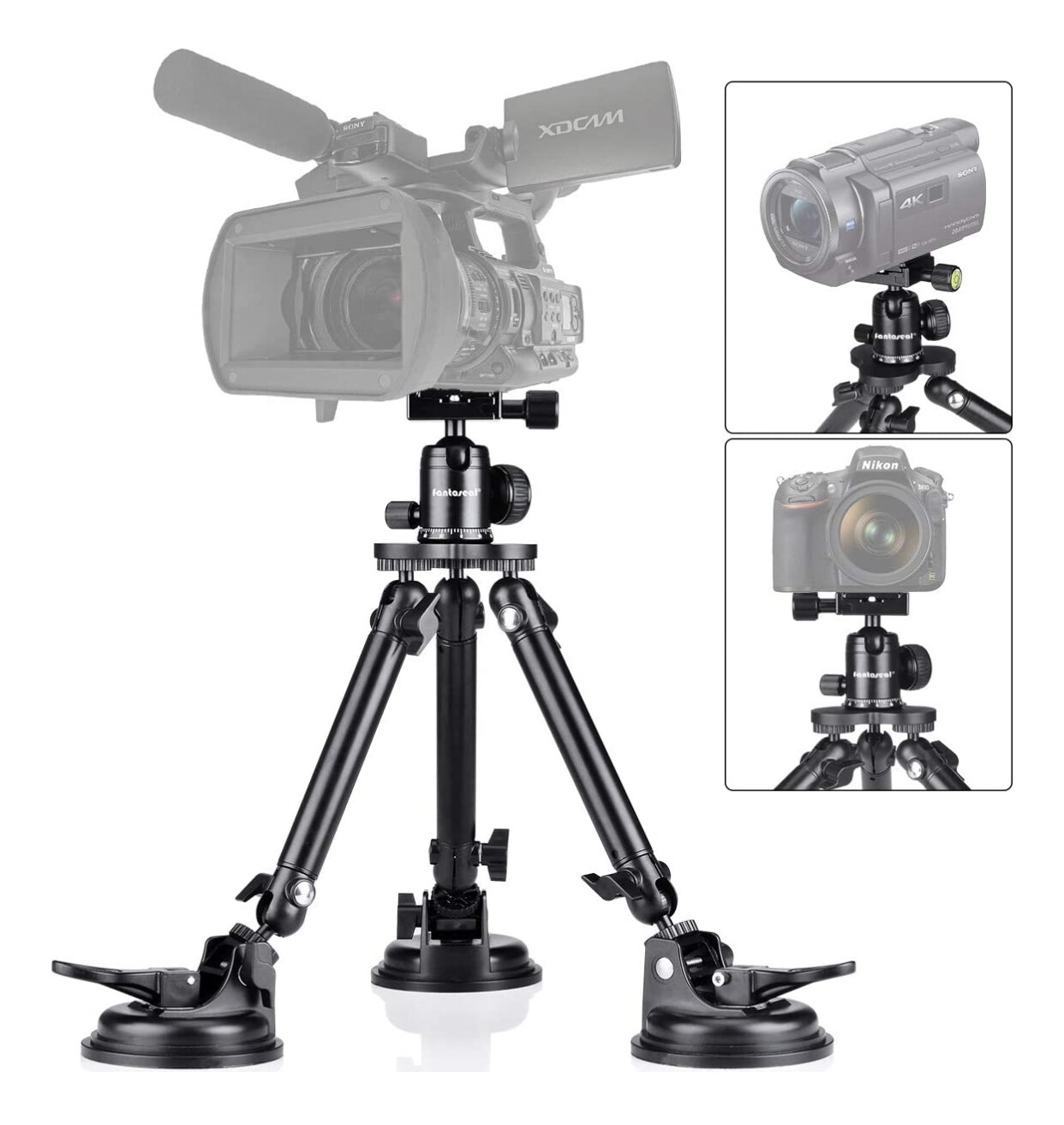 Professional Heavy Duty Camera Suction Cup Car Mount w/Quick Release 360°Panorama Ball Head