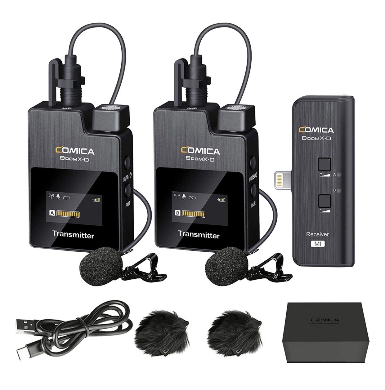 Comica BoomX-D MI2 2.4G Wireless Microphone Compatible with iPhone/iPad, Wireless Lavalier Lapel Microphone with 2 Transmitters