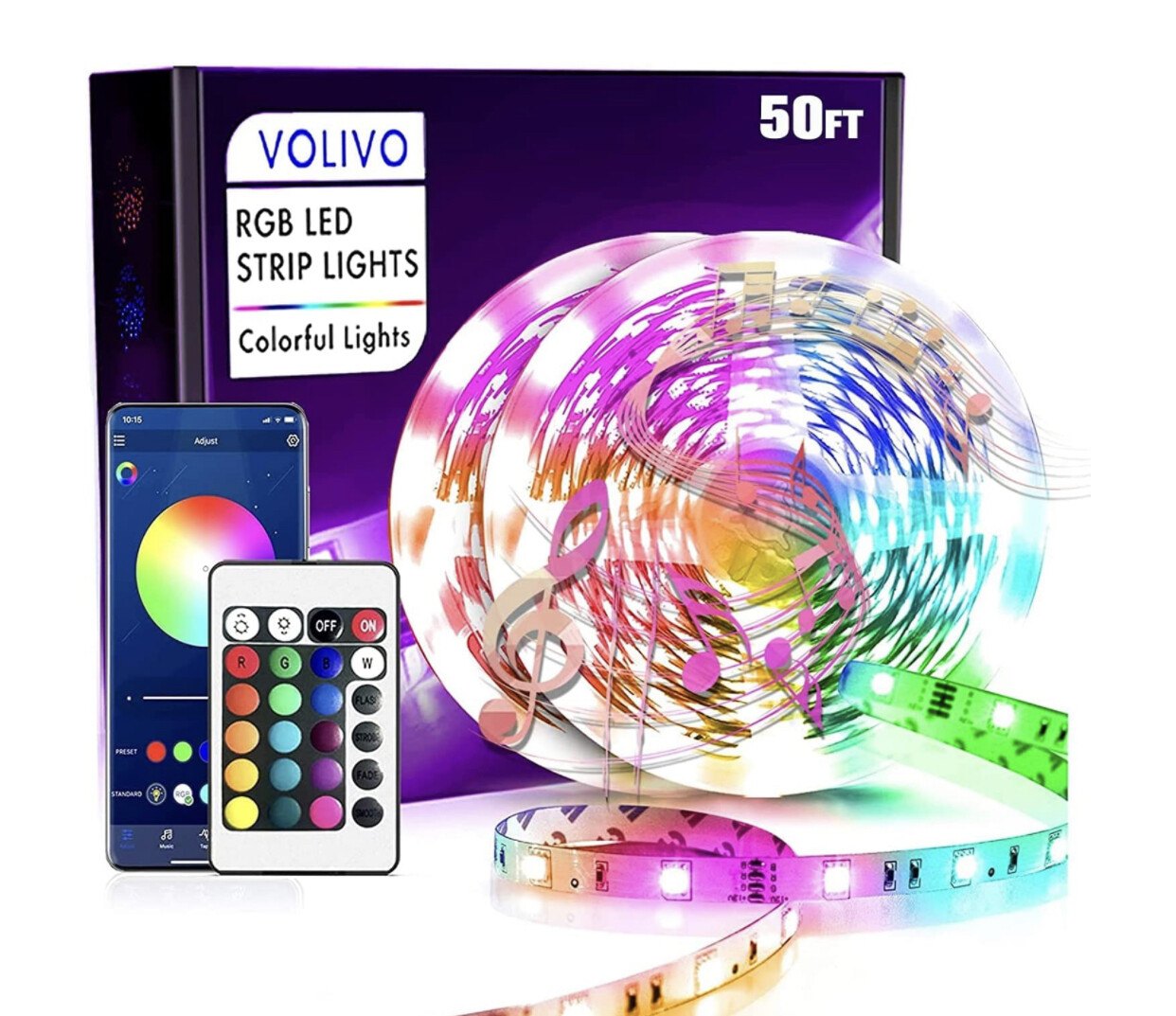 Volivo Smart RGB Led Strip Lights 2 Rolls of 25ft, App Controlled Bluetooth Led Light Strips Sync with Music