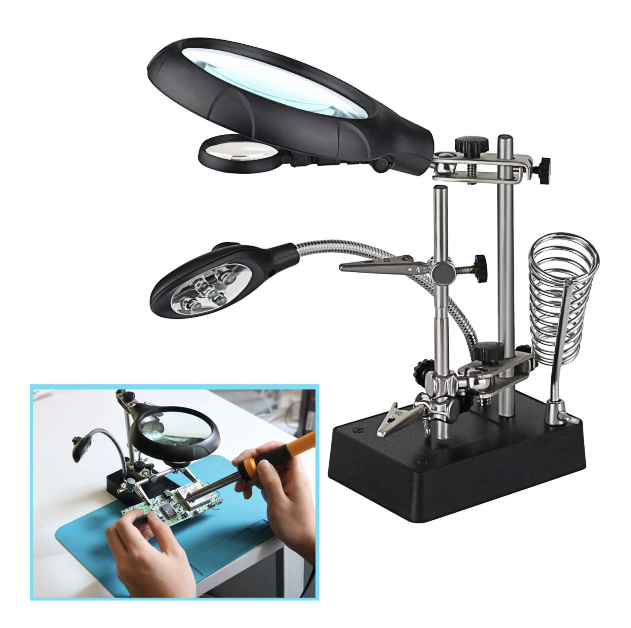 Dandelion 2.5X 7.5X 10X LED Light Magnifier Soldering Station,Magnifying Desk Lamp