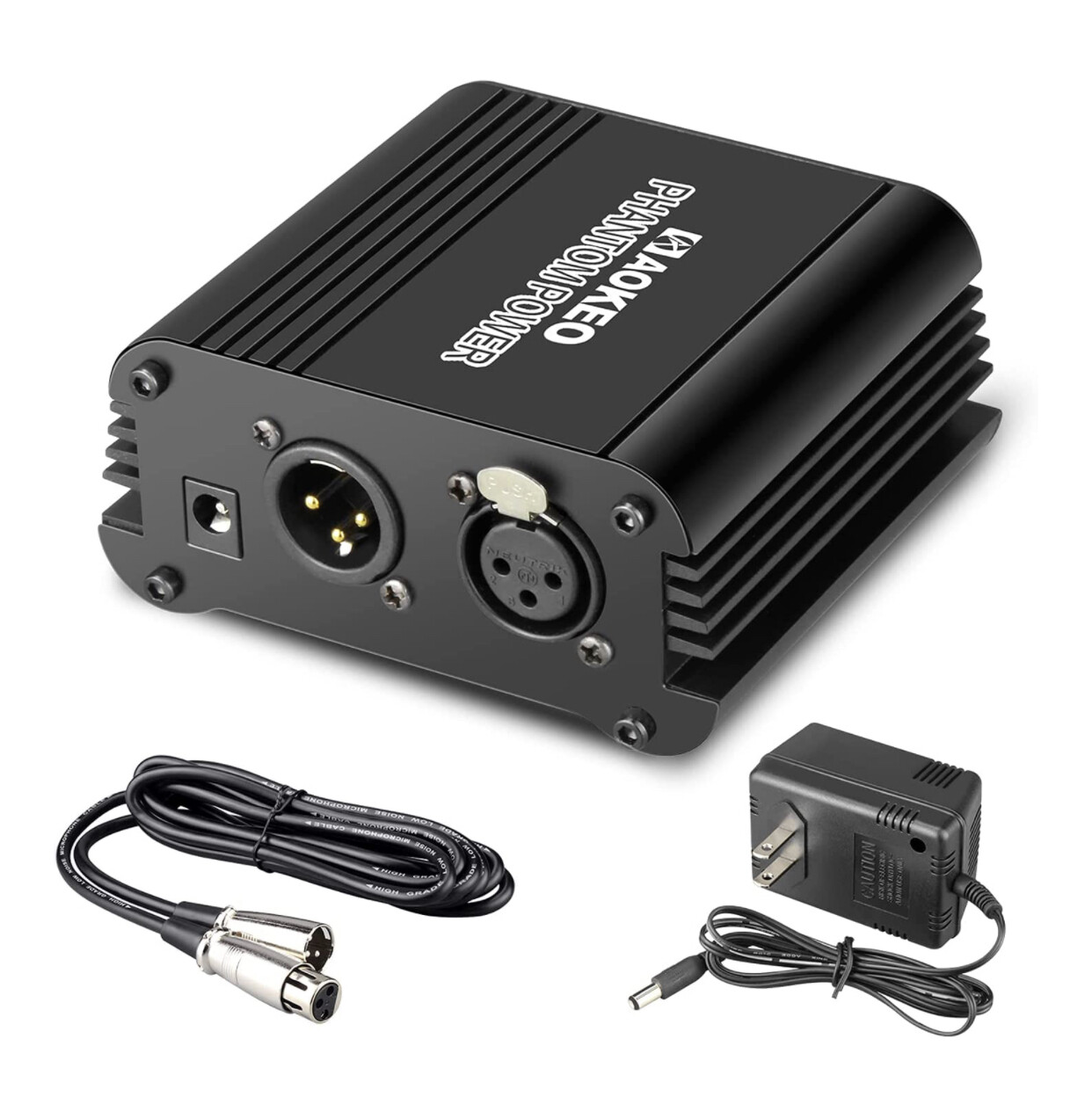 Aokeo 1-Channel 48V Phantom Power Supply with Adapter, Bonus+XLR 3 Pin Microphone Cable