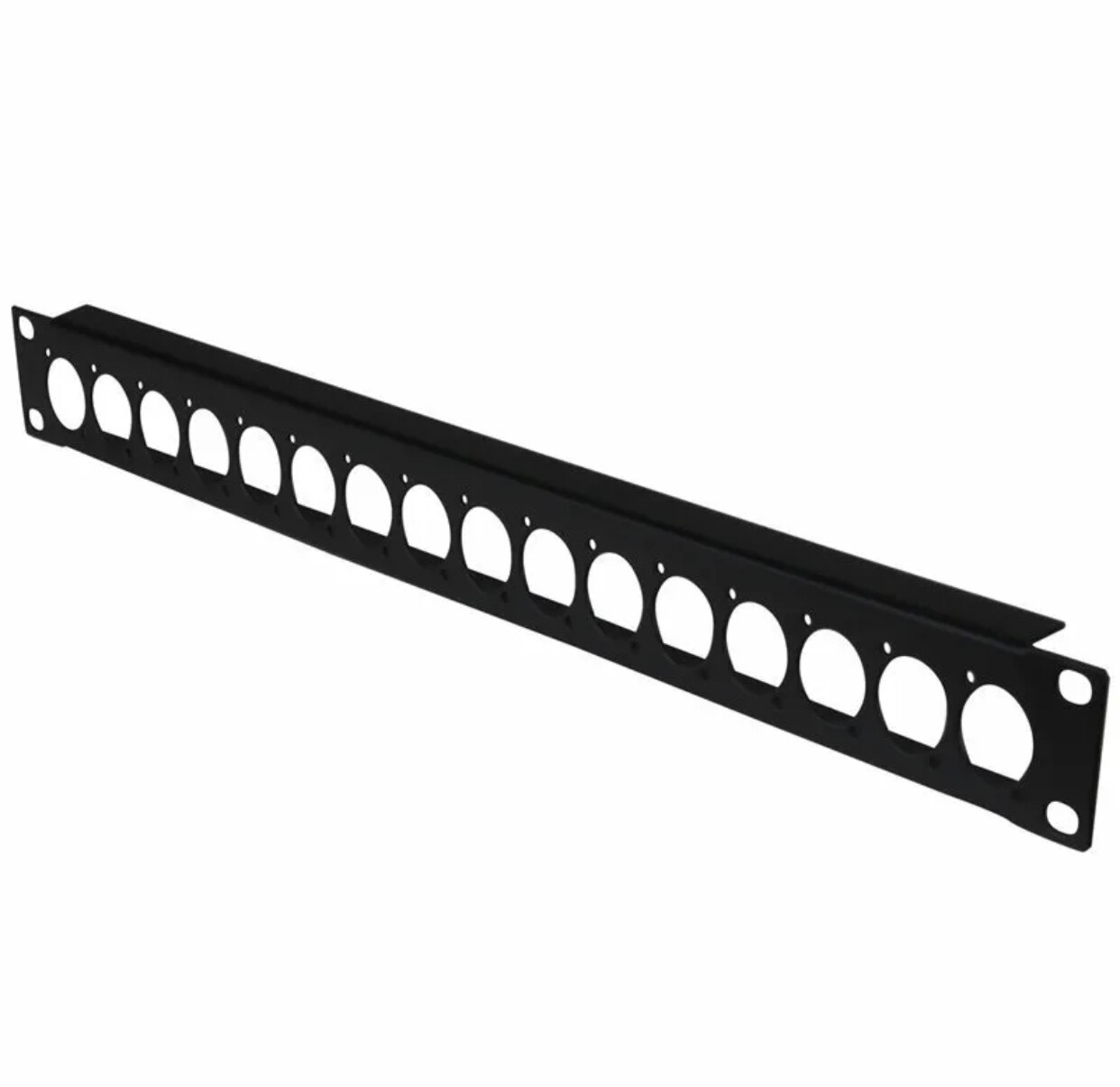 1U Single Space Black Heavy Duty Rack Panel W/16 XLR Speakon RJ45 Cut outs 19&quot;