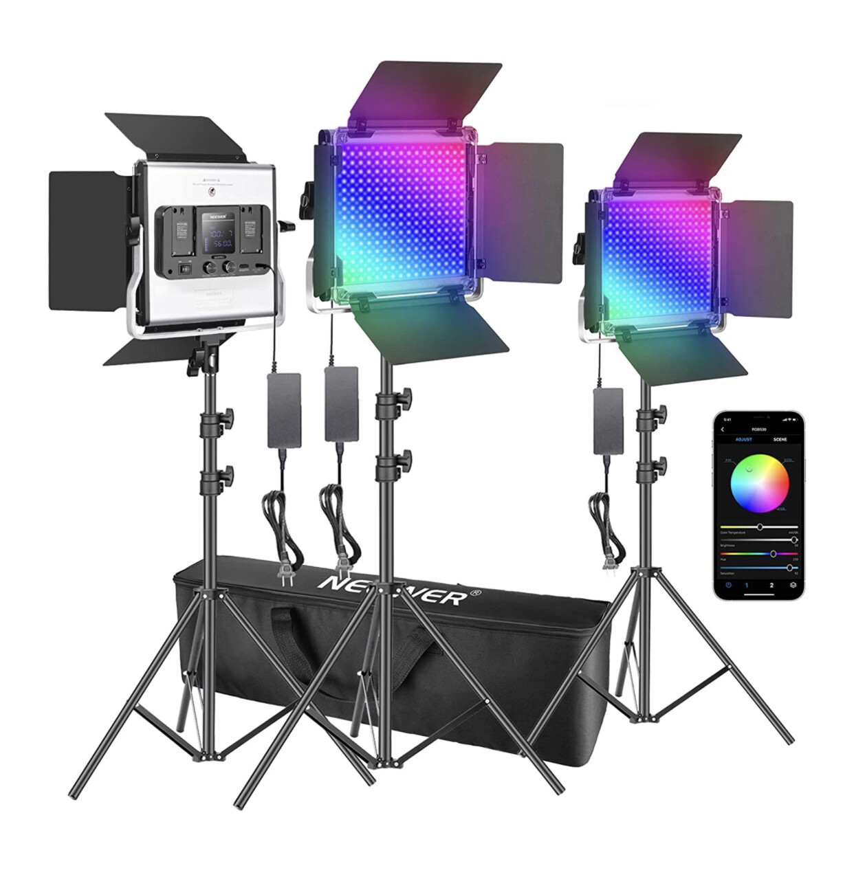 Neewer 3 Packs 530 RGB Led Light with APP Control, Photography Video Lighting Kit