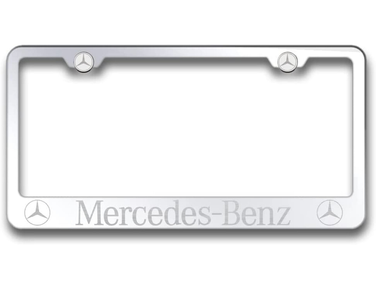 Marco Mercedes Benz para placa acabado de acero inoxidable cromado con tapas y accesorios