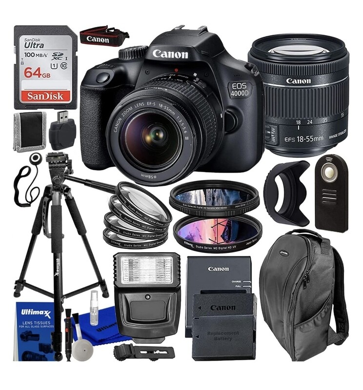 Canon EOS 4000D/Rebel T100 DSLR Accessory Bundle Complete with Canon EOS 4000D Camera &amp; EF-S 18-55mm f/3.5-5.6 Lens