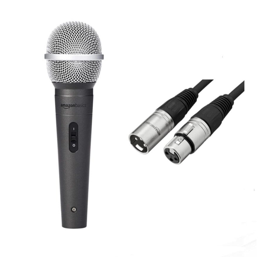 Amazon Basics Dynamic Vocal Microphone – Cardioid &amp; XLR Male to Female Microphone Cable - 25 Feet