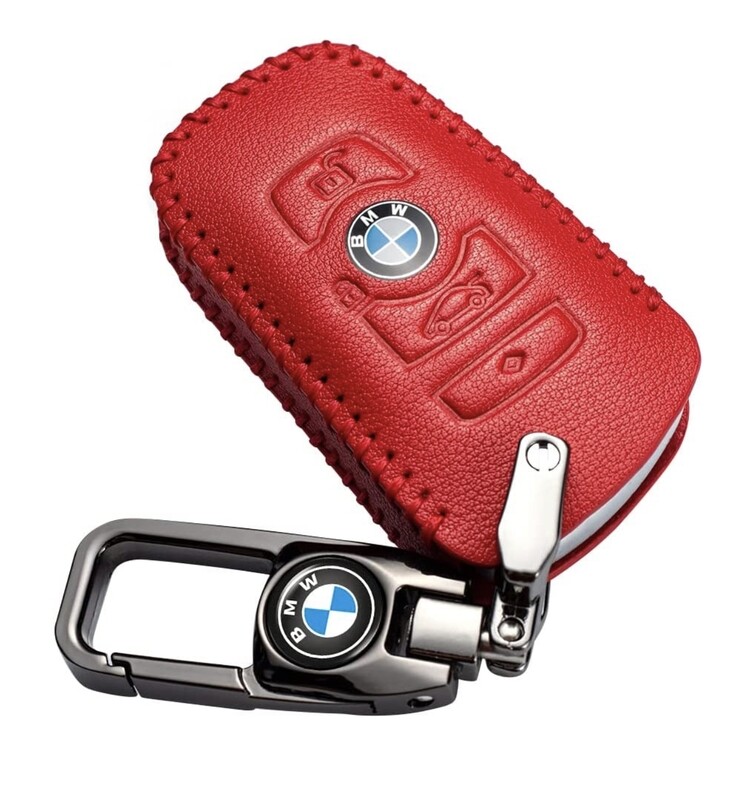Funda con llavero de cuero rojo para llave BMW