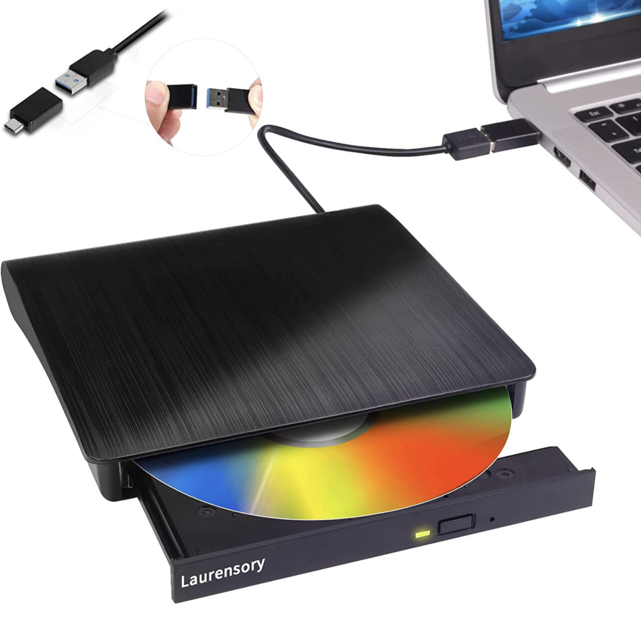 External DVD Drive USB 3.0 Type-C USB C Portable DVD Player for Laptop CD DVD +/-RW Disk Drive CD ROM Burner Writer