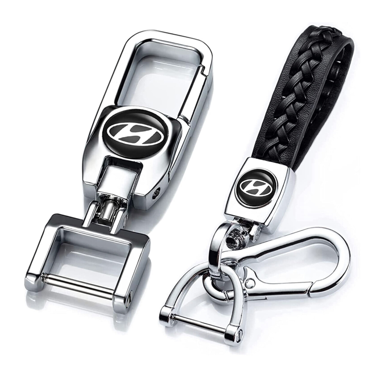 Kit de dos llaveros para Hyundai de cuero y acero inoxidable