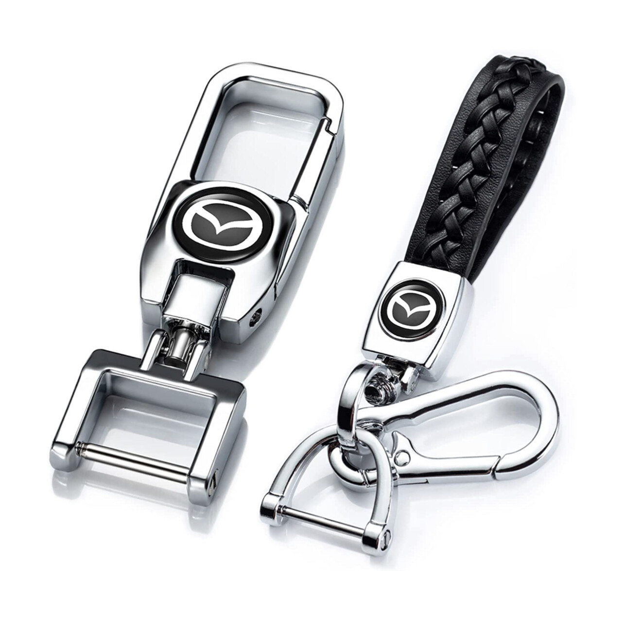 Kit de dos llaveros para Mazda de cuero y acero inoxidable