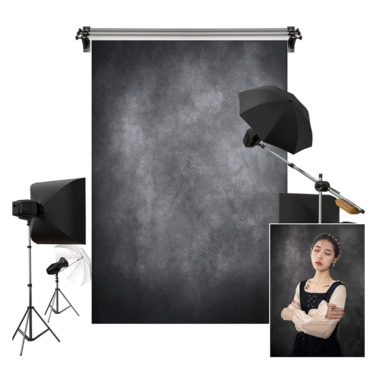 Kate 5x7ft/1.5x2.2m Dark Backdrop Black Abtract Texture Portrait