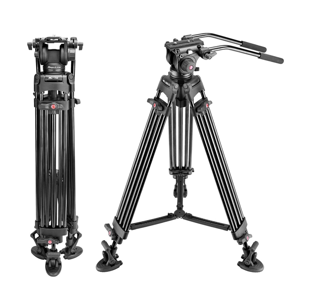 MagicLine 65.7 inch Heavy Duty Aluminum Video Camera Tripod with Fluid Head, 2 Pan Bar Handles