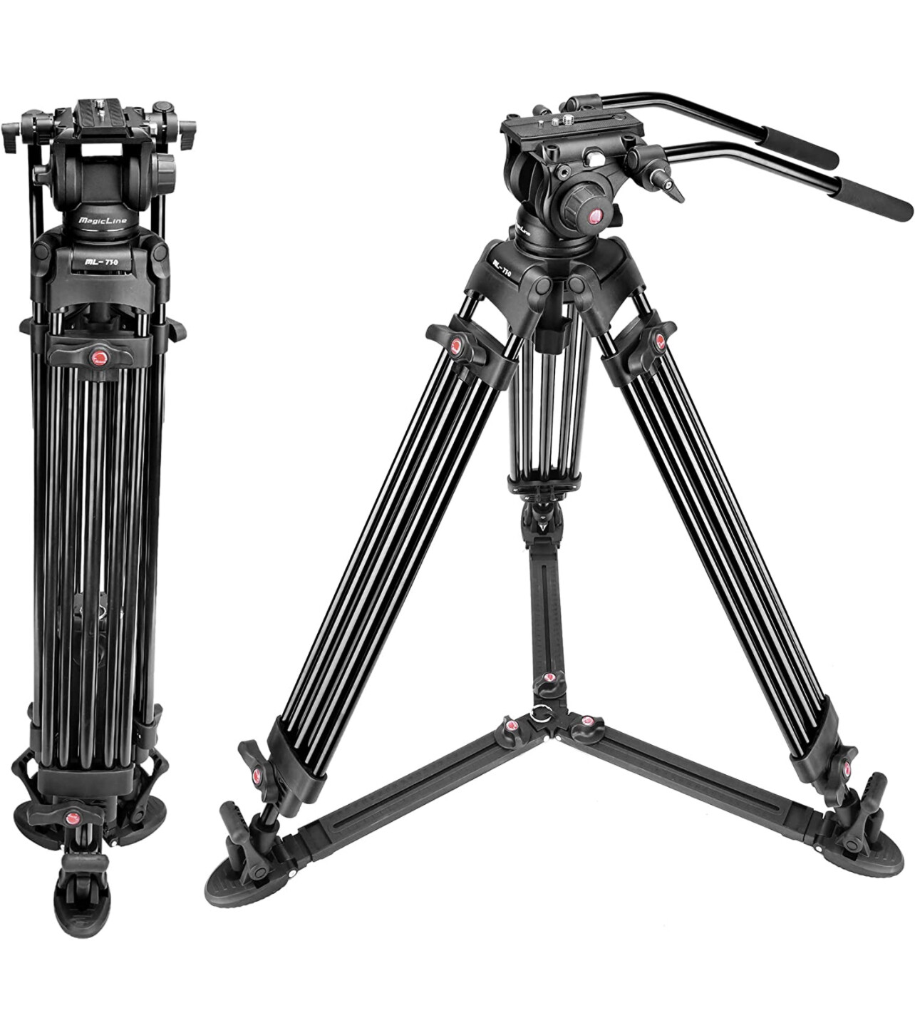 MagicLine 68.7 inch Heavy Duty Aluminum Video Camera Tripod with Fluid Head, 2 Pan Bar Handles