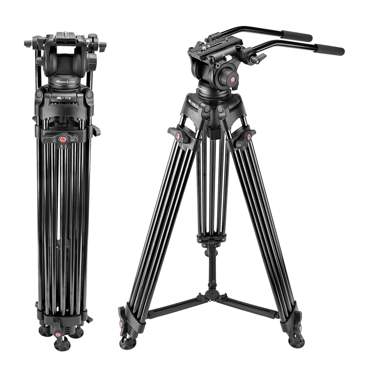 MagicLine 70.9 inch Heavy Duty Aluminum Video Camera Tripod with Fluid Head, 2 Pan Bar Handles