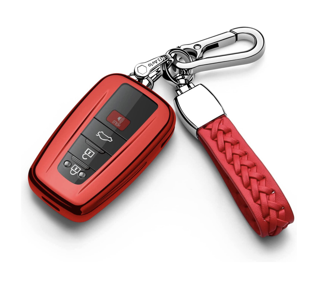 Funda con llavero de cuero rojo compatible con llaves Toyota