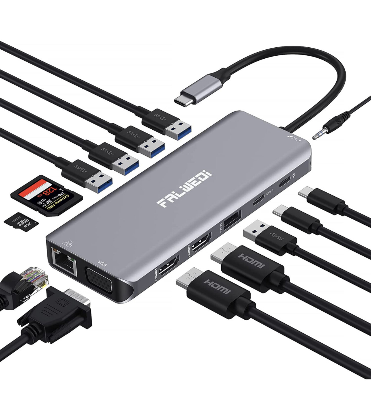 USB C Laptop Docking Station, 14 in 1 Type C Hub Multiport Adapter Dongle