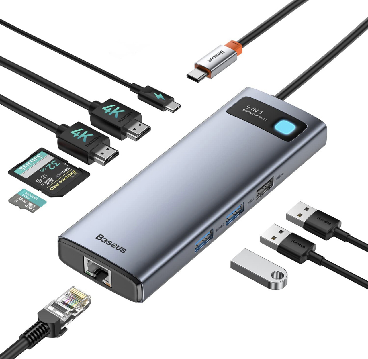 Laptop Docking Station Dual Monitor, 9 in 1 USB C Dock