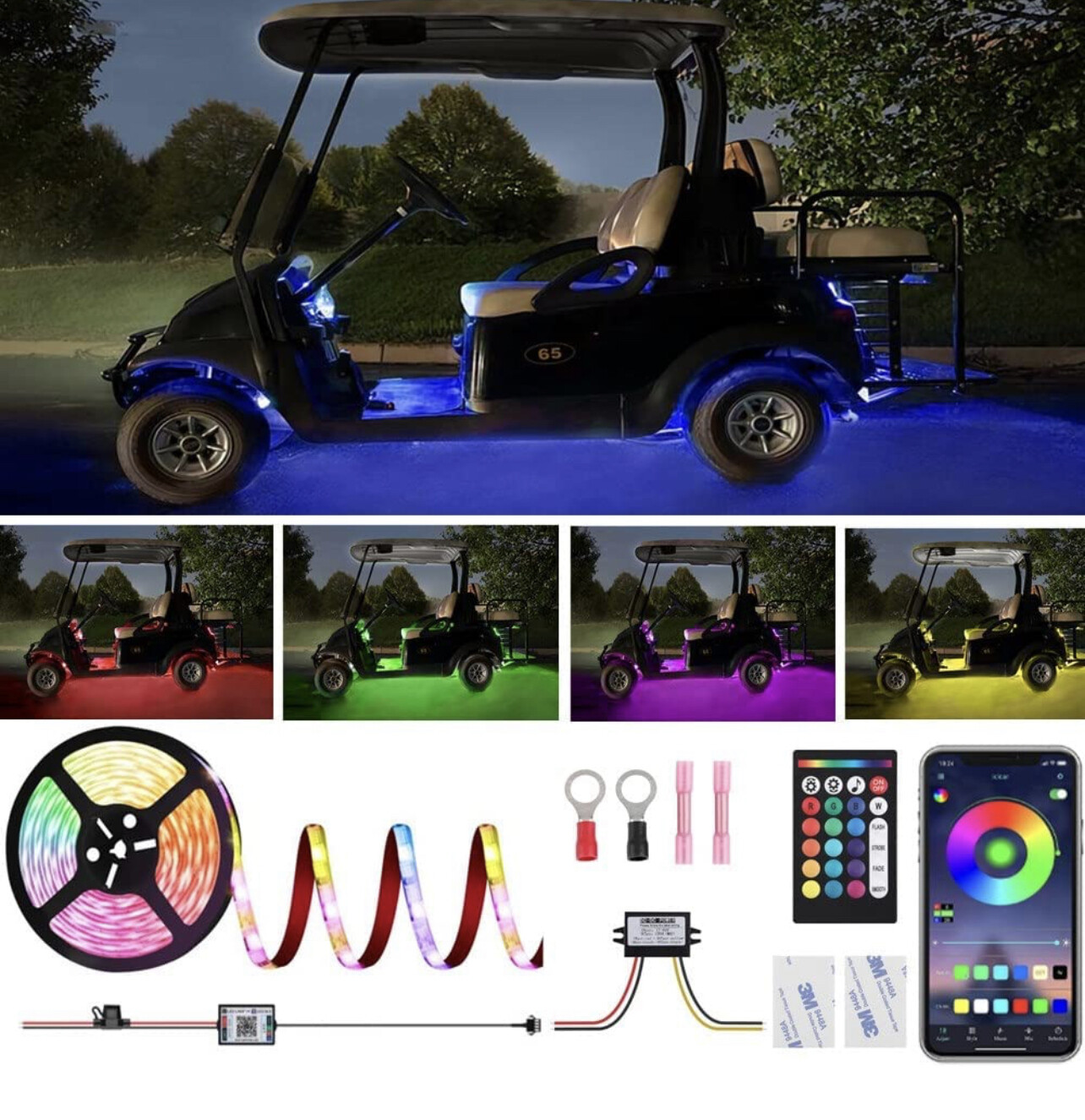 Luces Led para carro, luces de bajos multicolor Kit de iluminación de neón a prueba de agua para 12V-60V, 5 metros