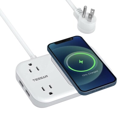 2 USB 1 Wireless Charger, Mini Flat Plug Nightstand Desktop Charging Station