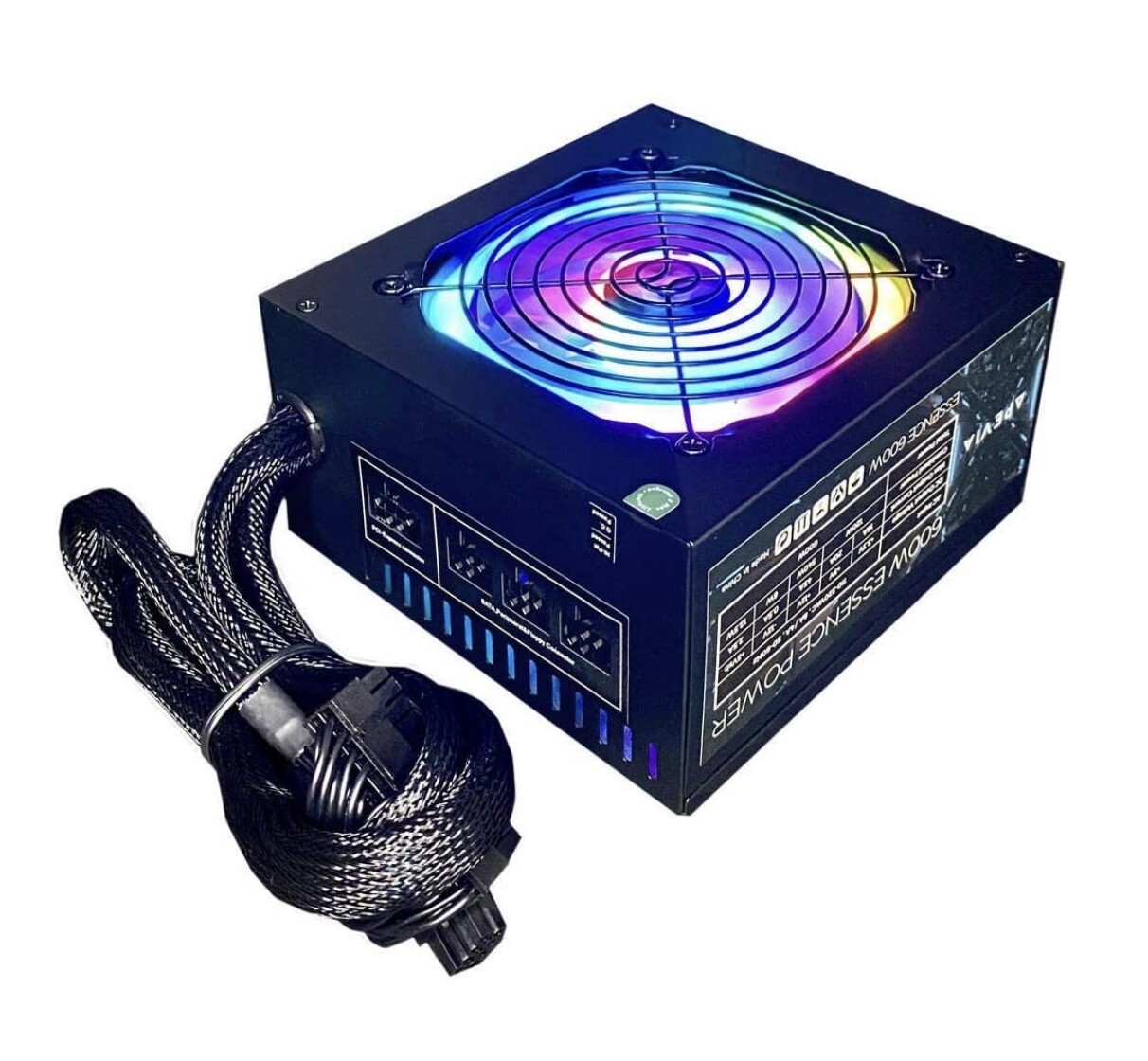 Fuente de alimentación Apevia ATX-ES700-RGB Essence 700 W ATX semimodular para juegos con ventilador RGB de 120 mm con control térmico automático