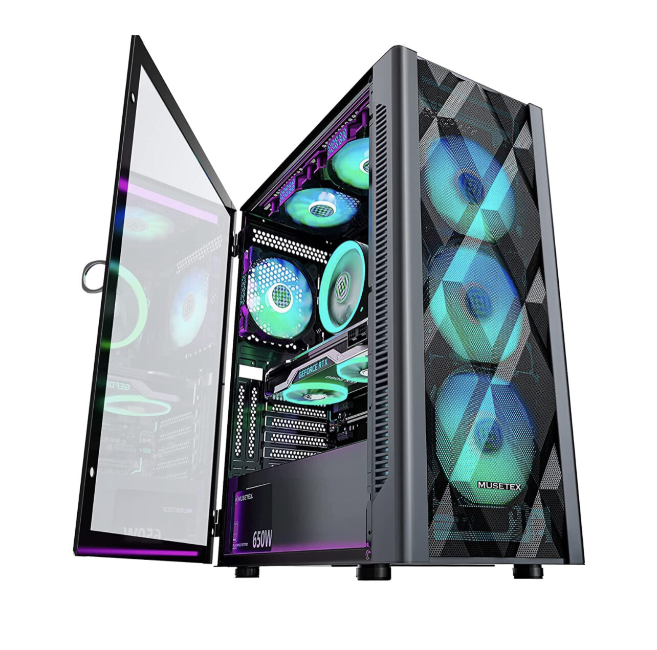 MUSETEX ATX case para PC Mid-Tower con 6 ventiladores 120mm ARGB