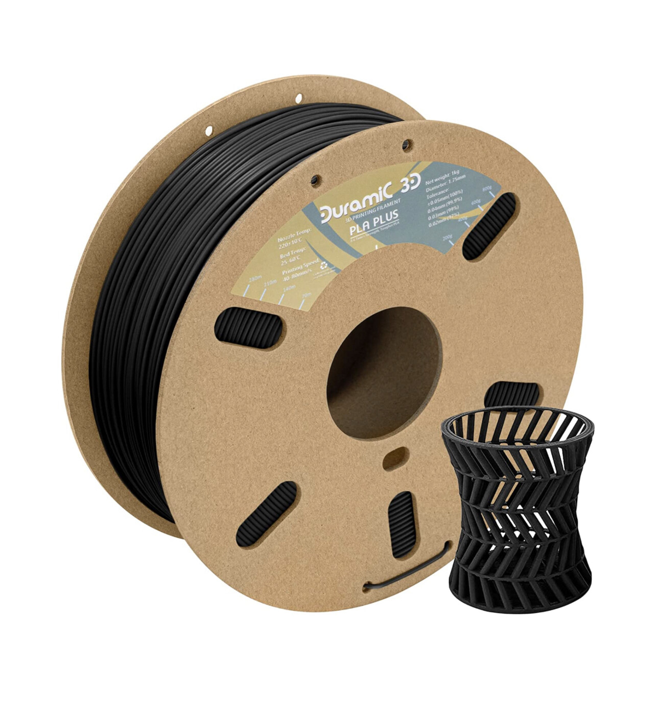 DURAMIC 3D PLA Plus Filament 1.75mm Black 1kg, 1.75 PLA Pro 3D Printer Filament