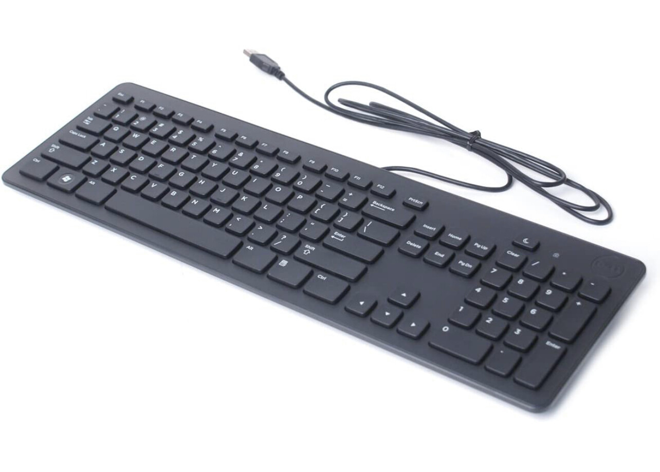 Dell Teclado de ordenador USB para sistemas de sobremesa y portátiles 104 teclas, diseño QWERTY, Plug-in-Play