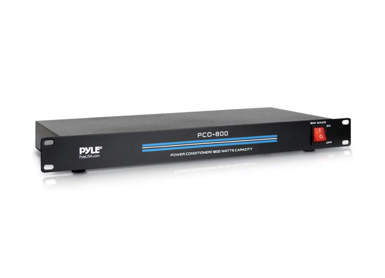 Pyle 8-Outlet Rack Mount Power Conditioner - 15 Amp 1800W Black AC Surge Protector Suppressor Wall Power Strip