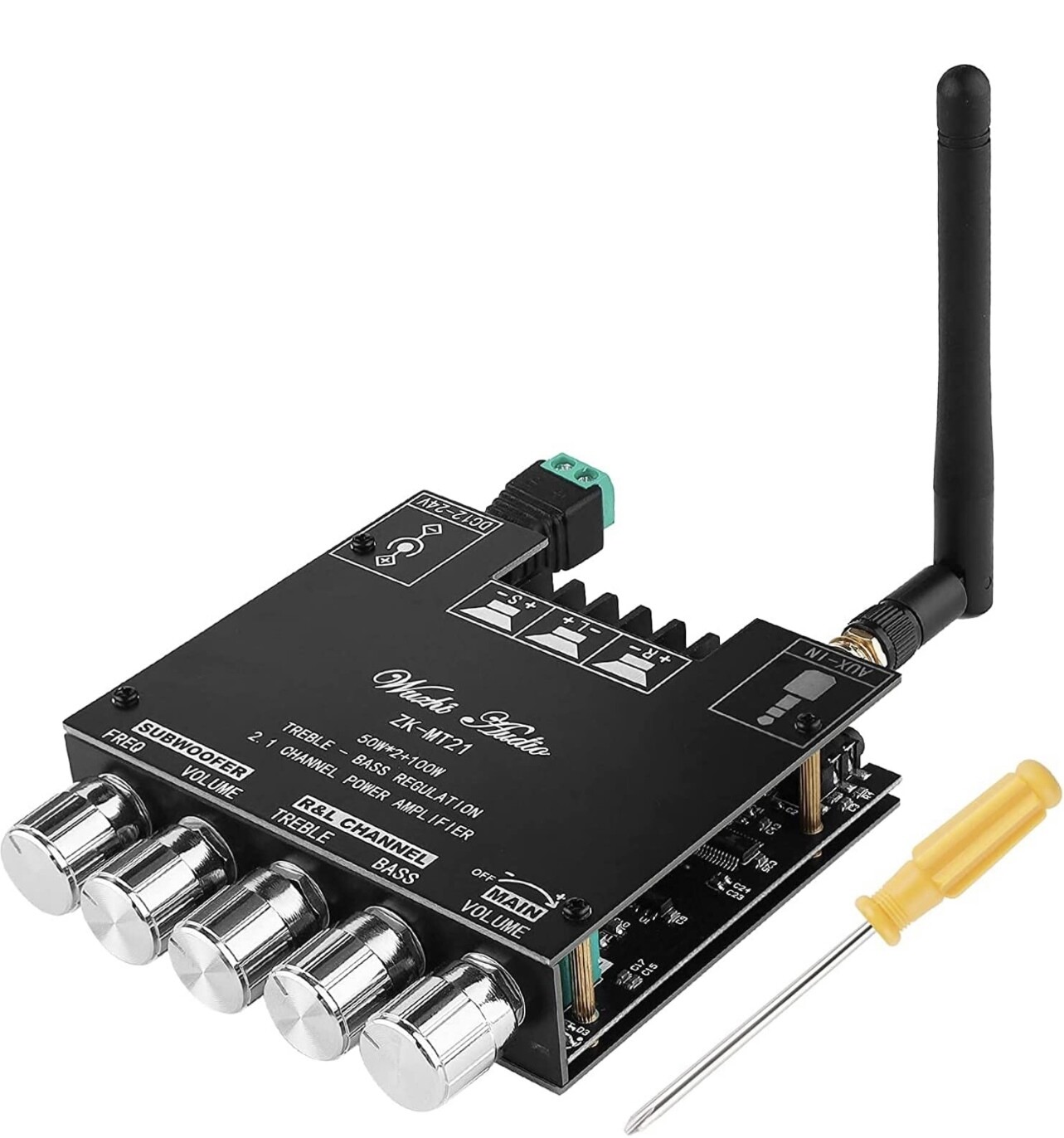 Bluetooth Amplifier Board 2.1 2X50W+100W 12V-24V Audio Power Amplifier Module Bass and Treble Control
