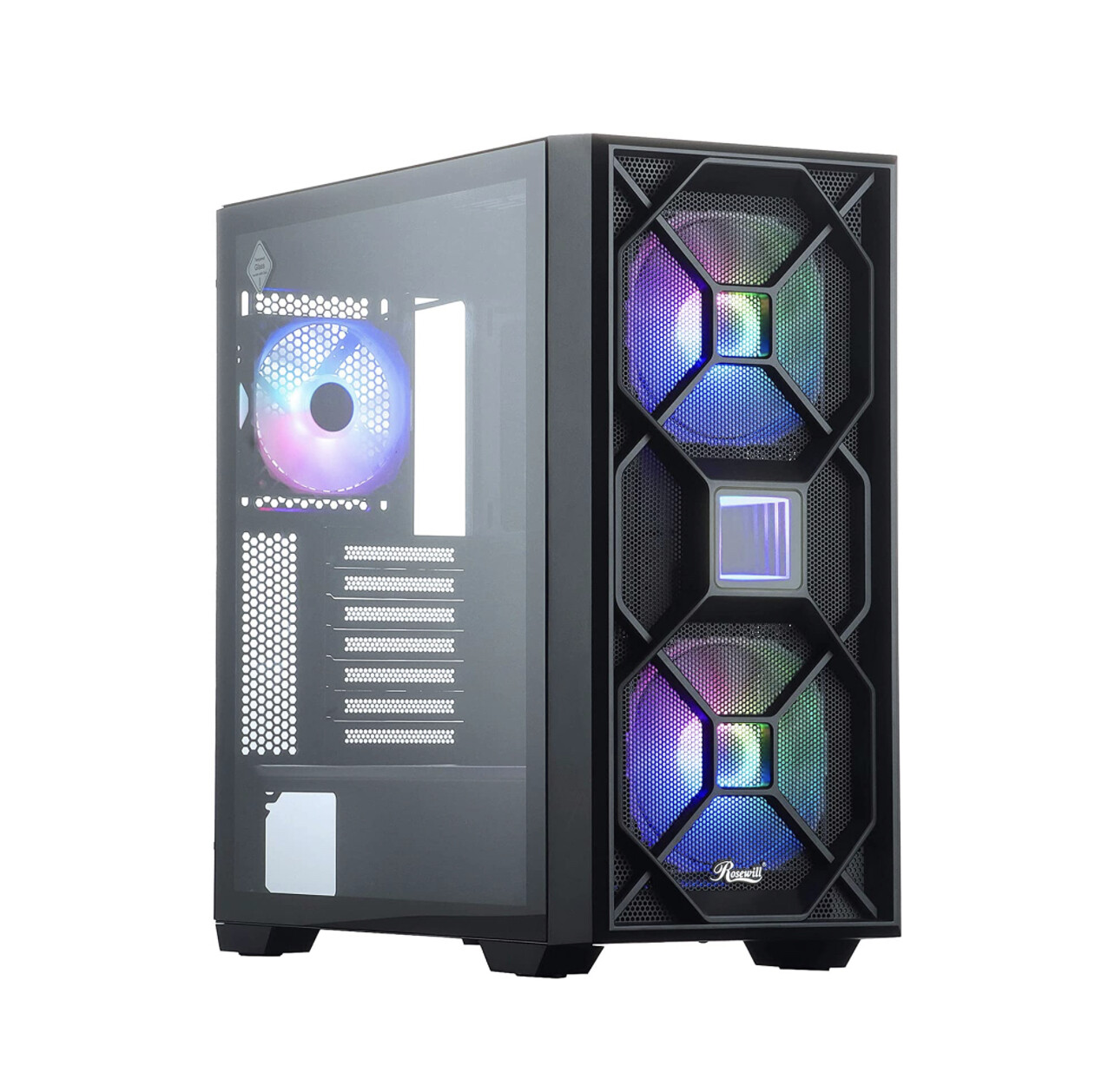 Rosewill Vortex P500 ATX Mid Tower Gaming PC Computer Case, Supports E-ATX, 360mm Liquid Cooler &amp; Long GPU, 3 Pre-Installed ARGB Fans