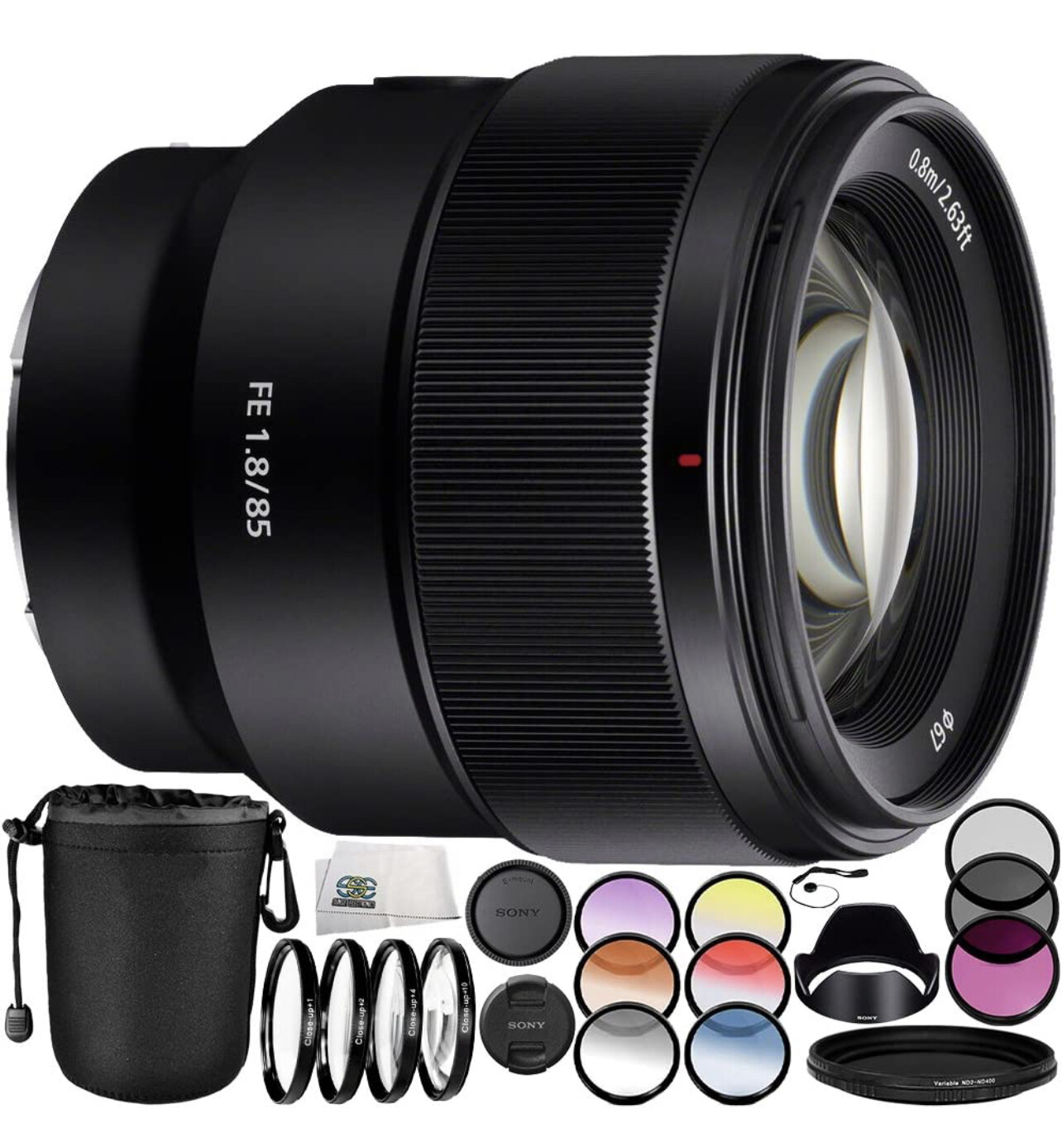 Lente Sony FE 85mm f/1.8 Con kit de accesorios de 8 piezas, Nuevo