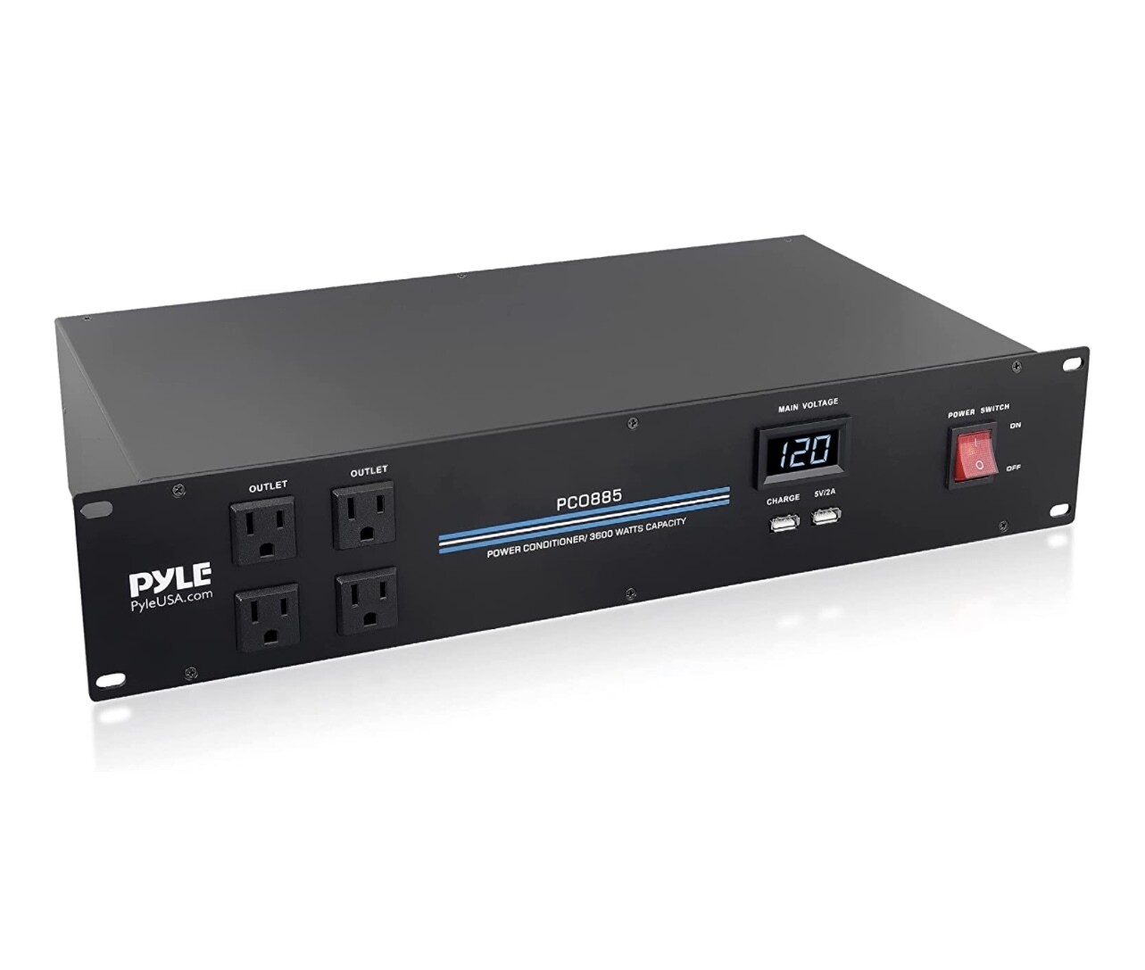 PylePro PDU Power Strip Surge Protector - 3600 Watt 15 Amp 20 Outlet Heavy Duty Electric Extension Cord - 2U Rack Mount Power Conditioner w/ AC Filter